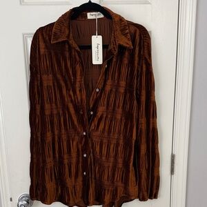 Impressions Textured Brown Velvet Shirt